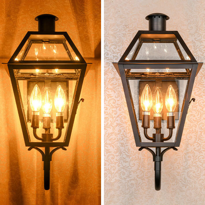 Industrial Waterproof Glass Lantern Iron 3-Light Outdoor Wall Sconce Lamp Cuvalon