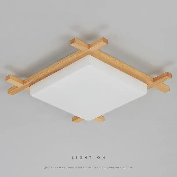 Traditional Japanese Wood Acrylic Square Tatami LED Flush Mount Ceiling Light For Bedroom Cuvalon