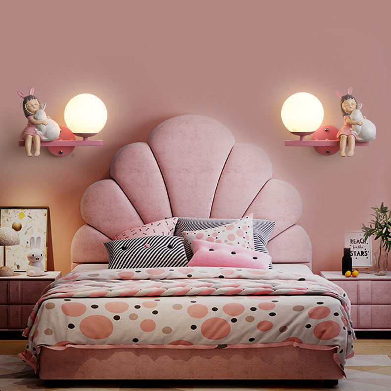 Contemporary Creative Kids Girls Unicorn Orb Resin Iron Glass 1-Light Wall Sconce Lamp For Bedroom Cuvalon
