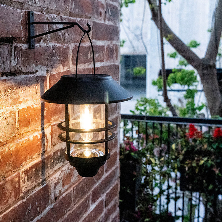 Contemporary Retro Solar Waterproof Aluminum Glass Lantern Cylinder 1-Light Hanging Wall Sconce Lamp For Outdoor Patio Cuvalon