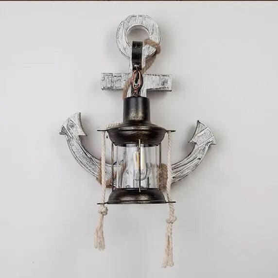 Industrial Vintage Boat Anchor Solid Wooden 1-Light Wall Sconce Lamp Cuvalon