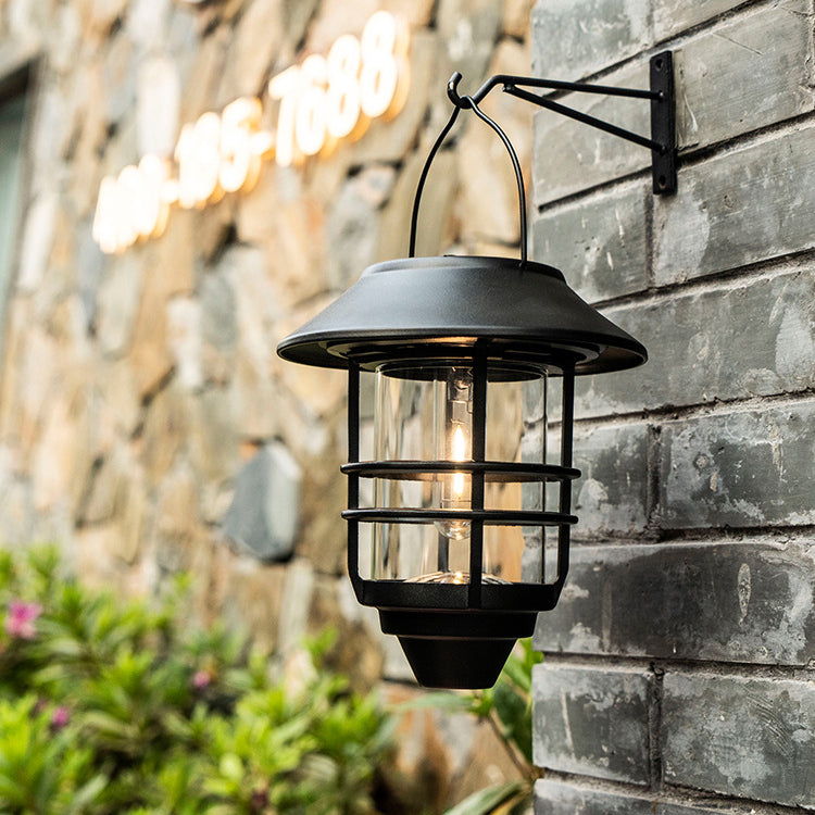 Contemporary Retro Solar Waterproof Aluminum Glass Lantern Cylinder 1-Light Hanging Wall Sconce Lamp For Outdoor Patio Cuvalon