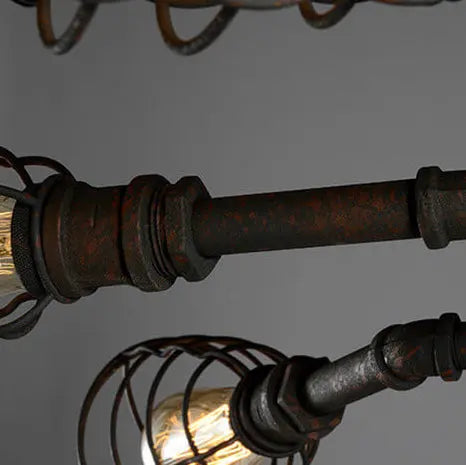 Industrial Vintage Water Pipe Round Iron 4/6/8 Light Flush Mount Ceiling Light Cuvalon