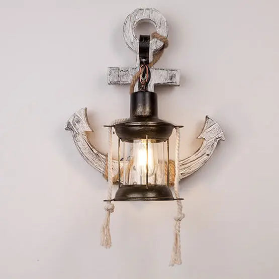 Industrial Vintage Boat Anchor Solid Wooden 1-Light Wall Sconce Lamp Cuvalon