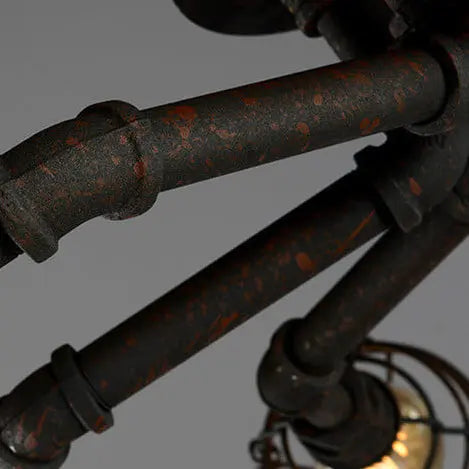 Industrial Vintage Water Pipe Round Iron 4/6/8 Light Flush Mount Ceiling Light Cuvalon
