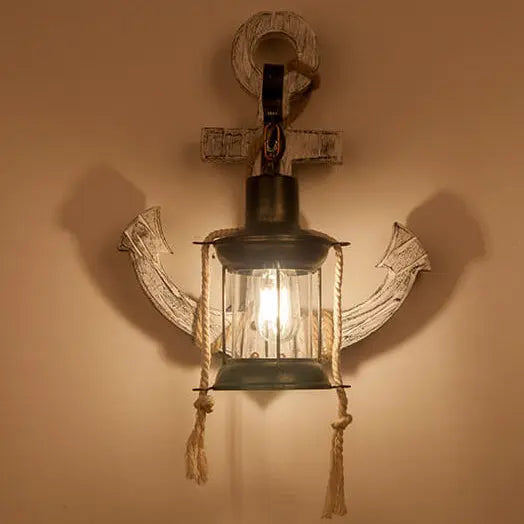 Industrial Vintage Boat Anchor Solid Wooden 1-Light Wall Sconce Lamp Cuvalon