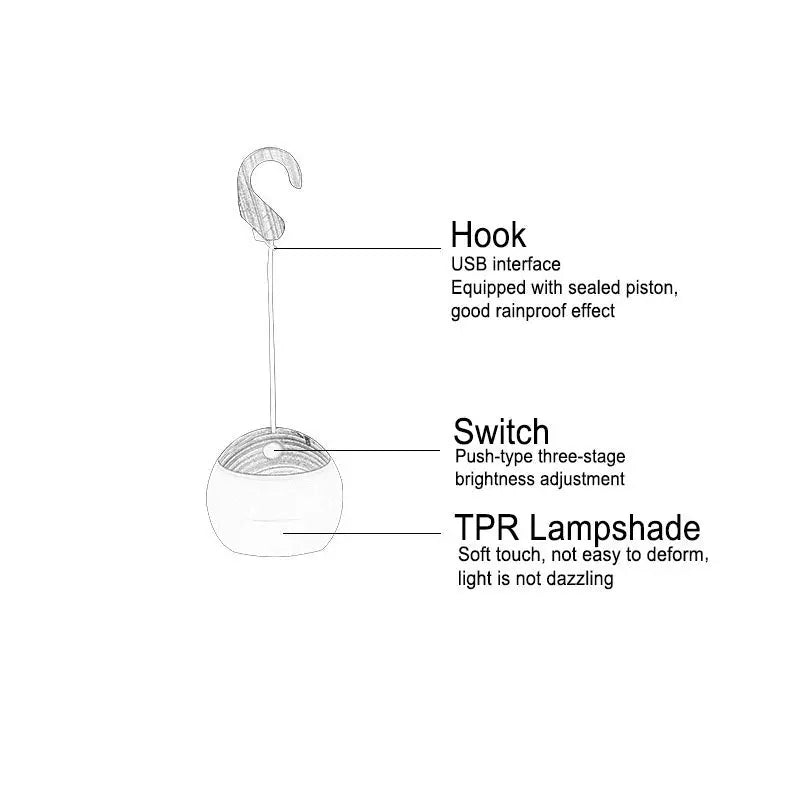 Modern Minimalist Hangable USB Rechargeable Outdoor LED Camping Tent Light Cuvalon