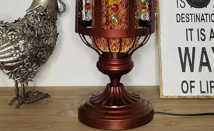 Vintage Turkish Stained Glass Lantern 1-Light Table Lamp Cuvalon