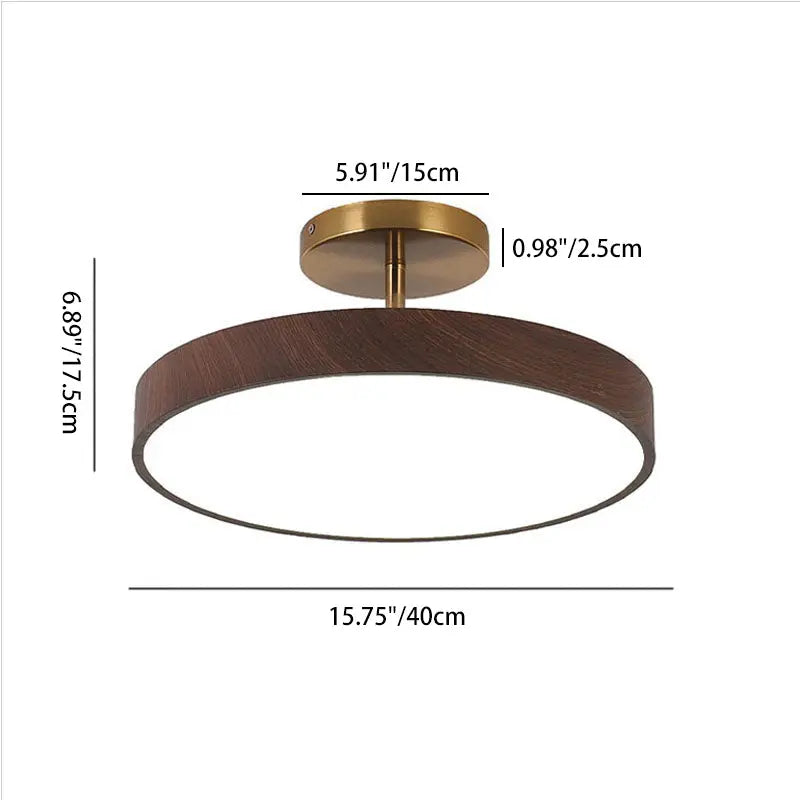 Japanese Wabi-sabi Minimalist Wood Grain Round LED Semi-Flush Mount Light Cuvalon