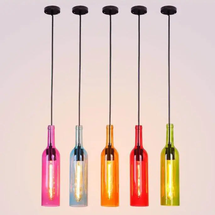 Antique Glass Wine Bottle 1-Light Pendant Light Cuvalon