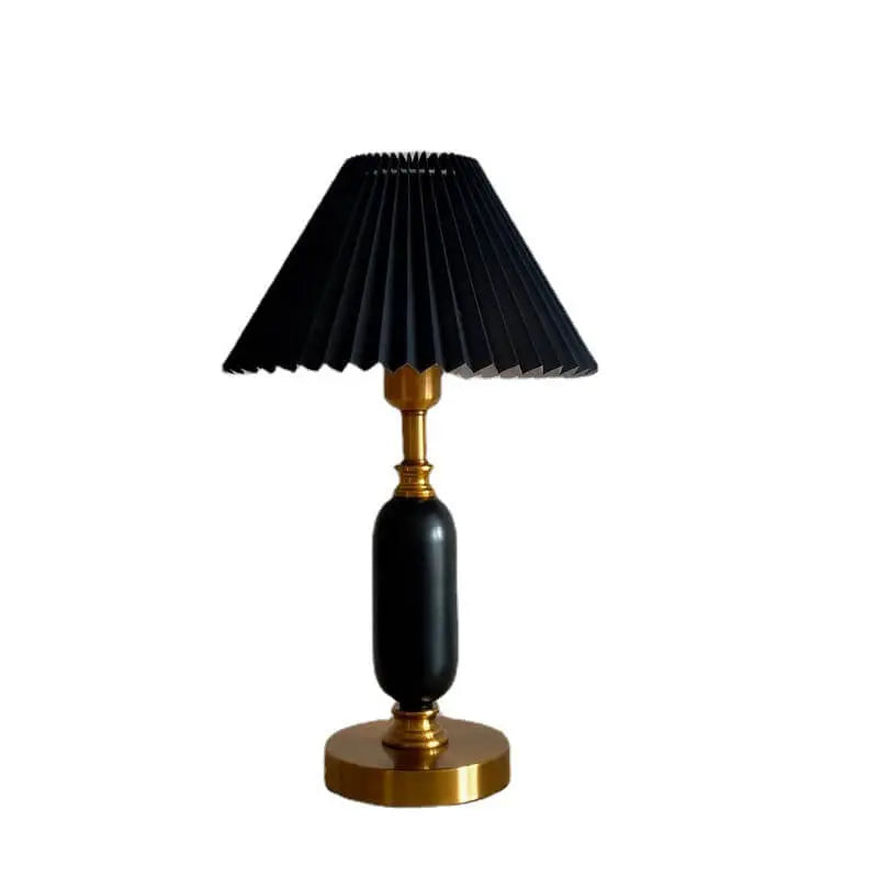 Retro Pleated Shade Column Base 1-Light Table Lamp Cuvalon