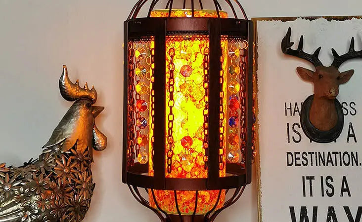 Vintage Turkish Stained Glass Lantern 1-Light Table Lamp Cuvalon