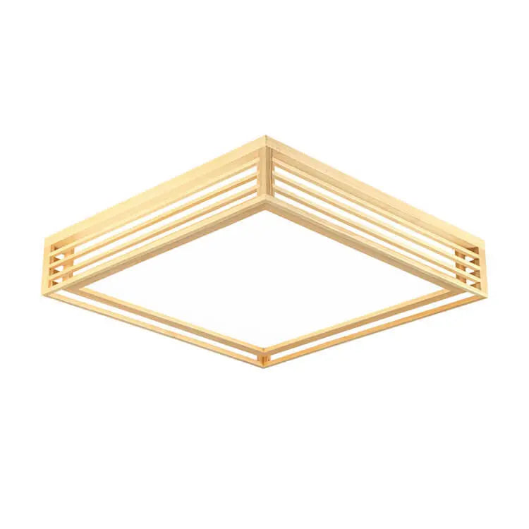 Nordic Solid Wood Square LED Japanese Tatami Flush Mount Ceiling Light Cuvalon