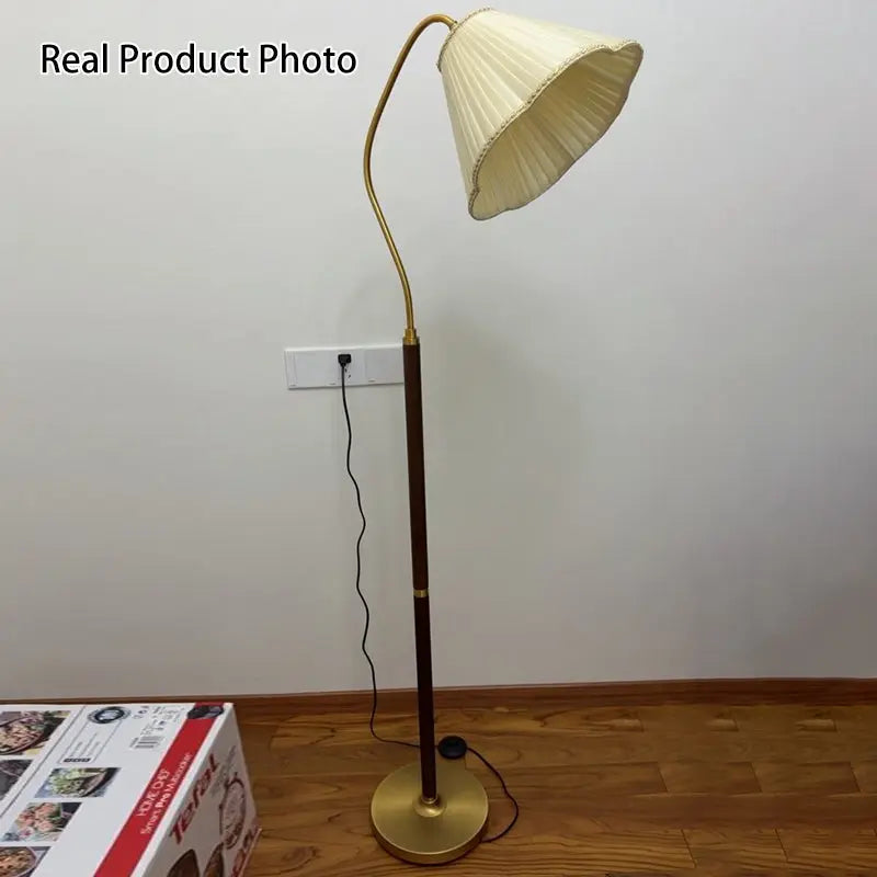 Japanese Vintage Flower Solid Wood Iron Fabric 1-Light Standing Floor Lamp Cuvalon