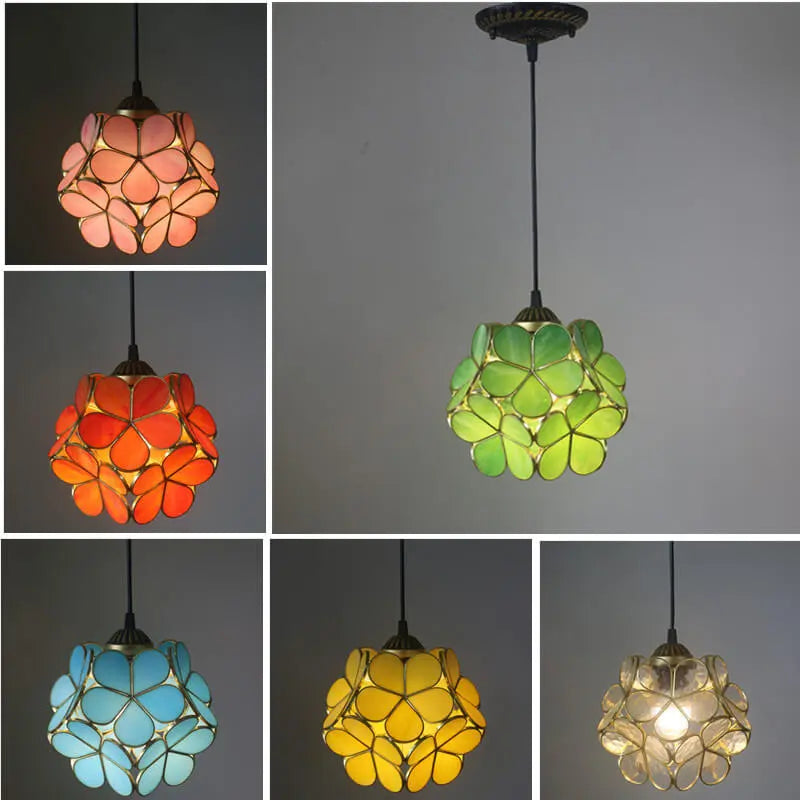 Vintage Stained Glass Petal 1-Light Pendant Light Cuvalon