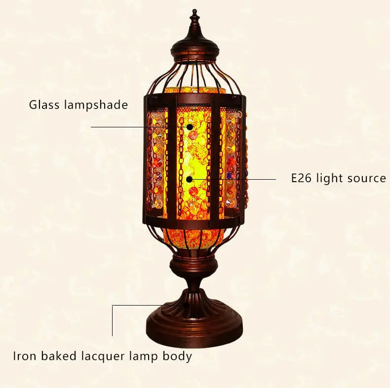 Vintage Turkish Stained Glass Lantern 1-Light Table Lamp Cuvalon