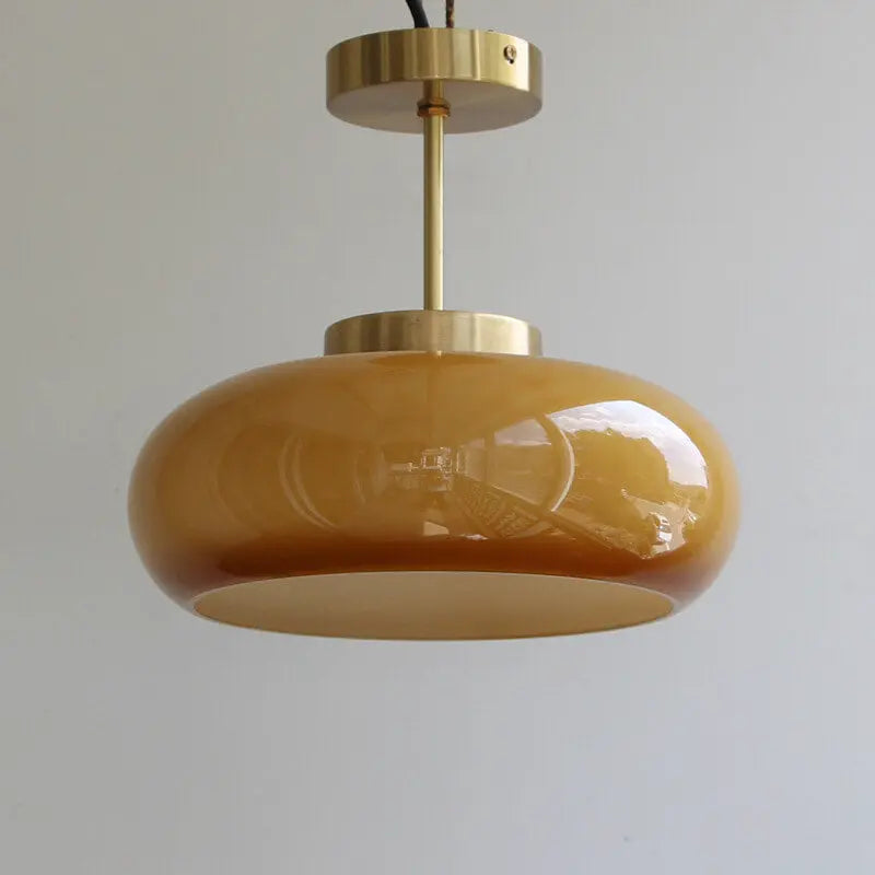 Vintage Brass Yellow Glass 1-Light Semi-Flush Mount Ceiling Light Cuvalon