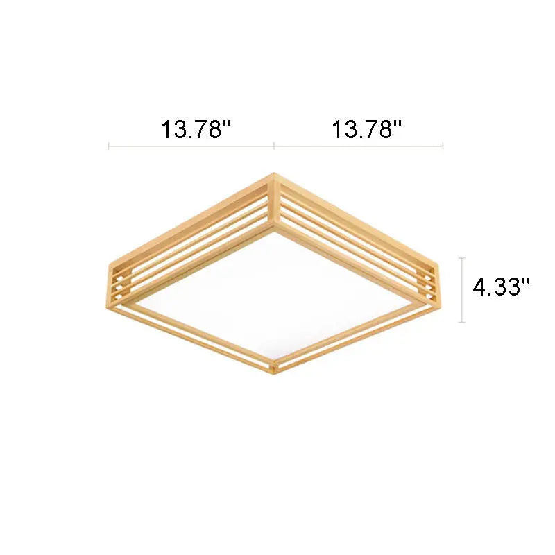 Nordic Solid Wood Square LED Japanese Tatami Flush Mount Ceiling Light Cuvalon