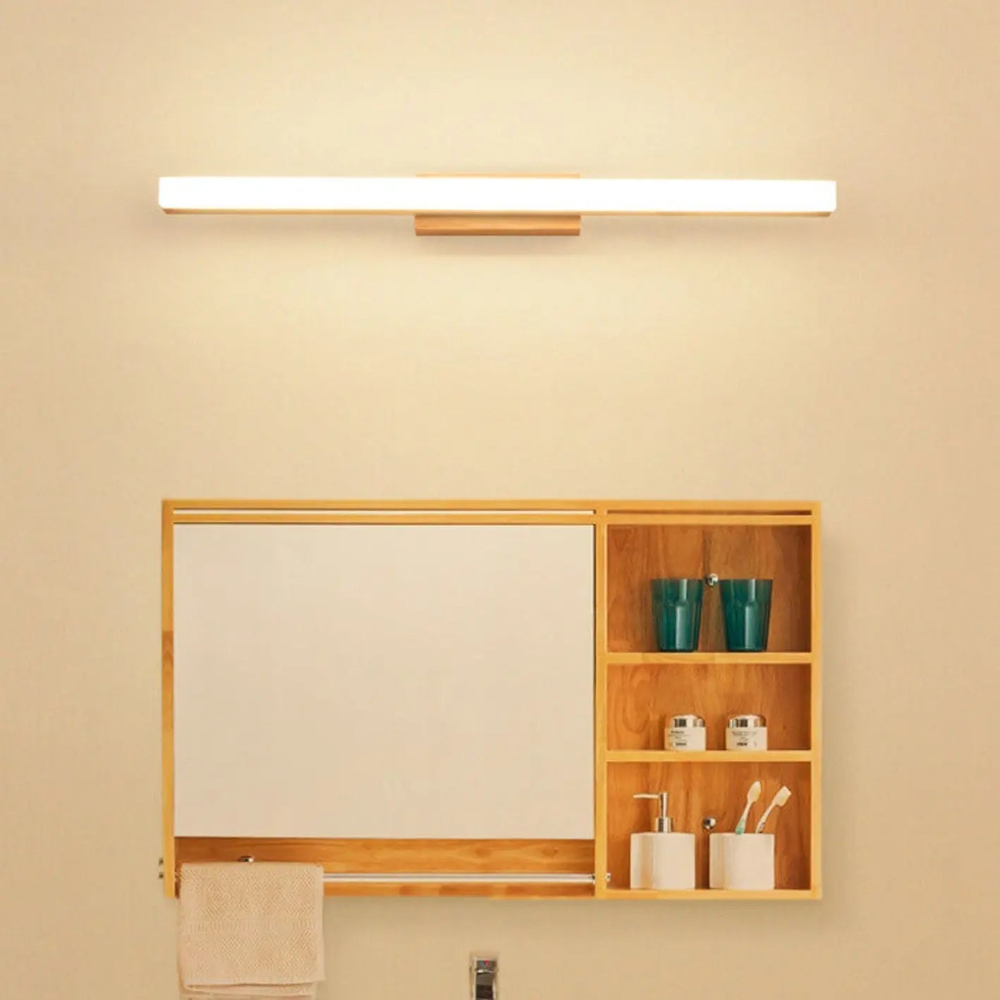 Nordic Minimalist Wooden Long Strip Vanity Light LED Wall Sconce Lamp Cuvalon