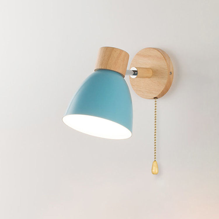 Modern Minimalist Solid Color Macaron Iron Wood 1-Light Wall Sconce Lamp Cuvalon