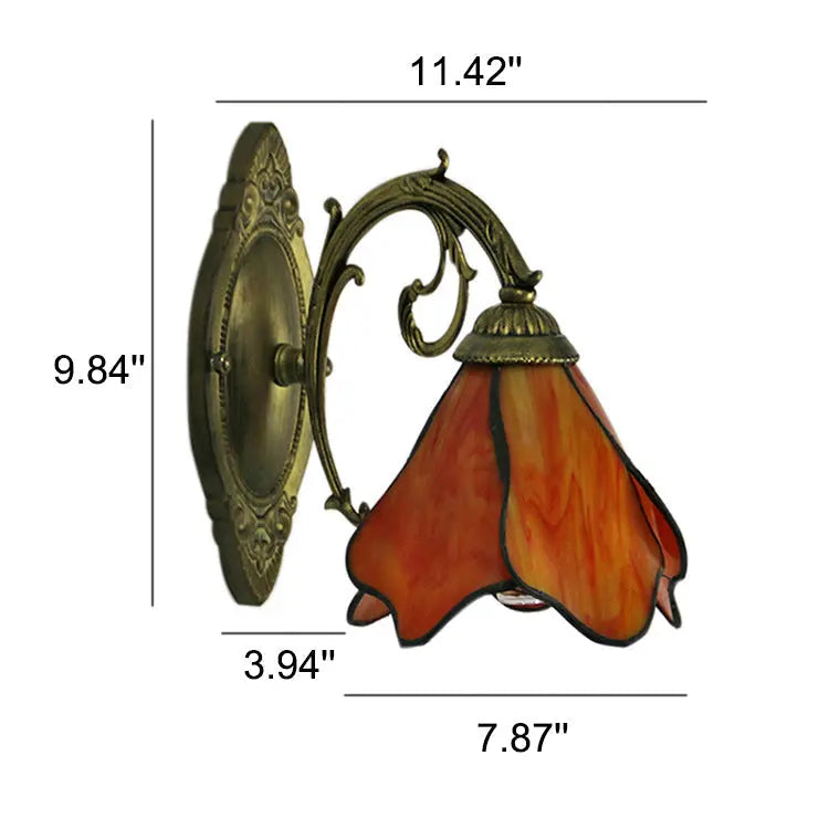 Vintage Tiffany Petals Stained Glass 1-Light Wall Sconce Lamp Cuvalon