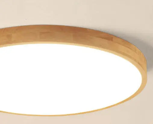Nordic Solid Wood Round Ultra-Thin LED Flush Mount Ceiling Light Cuvalon