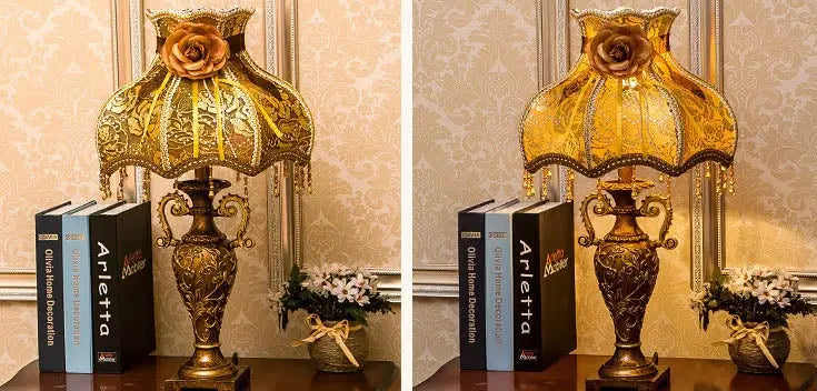 European Vintage Fabric Antique 1-Light Table Lamp Cuvalon