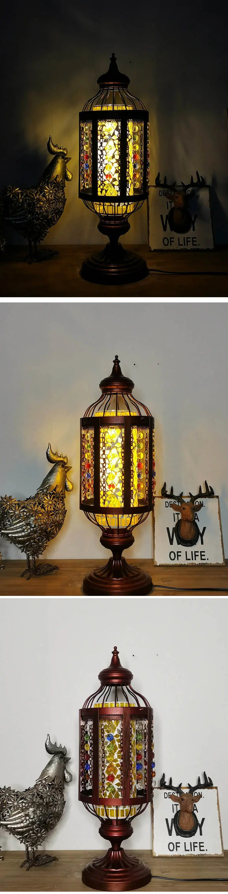 Vintage Turkish Stained Glass Lantern 1-Light Table Lamp Cuvalon