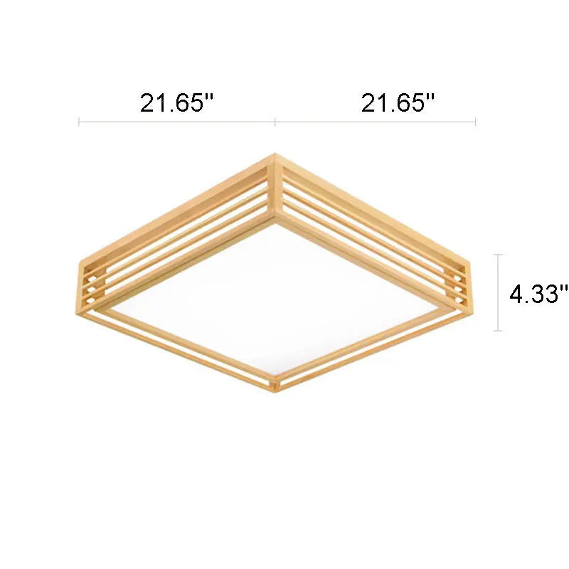 Nordic Solid Wood Square LED Japanese Tatami Flush Mount Ceiling Light Cuvalon