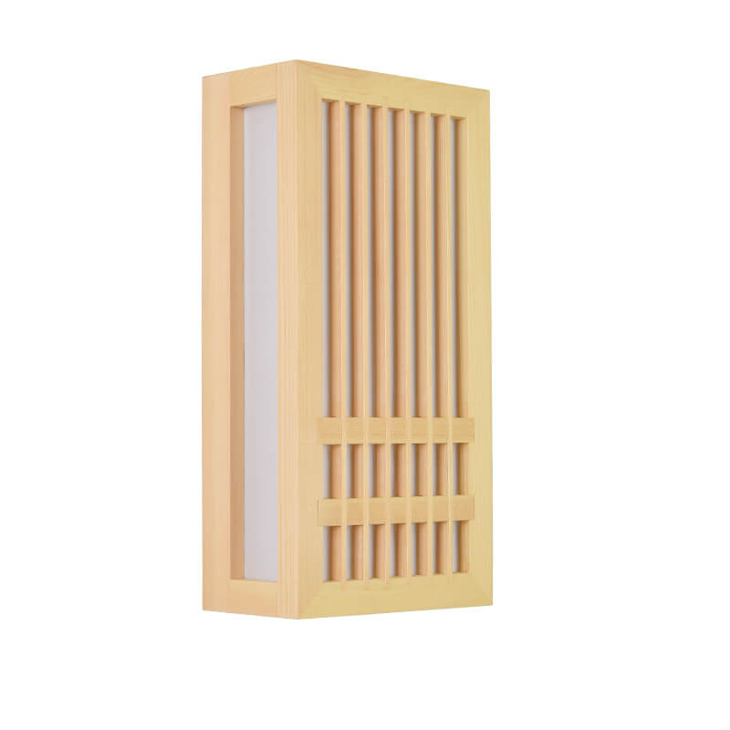 Simple Solid Wood Rectangular 1-Light Japanese Wall Sconce Lamp Cuvalon