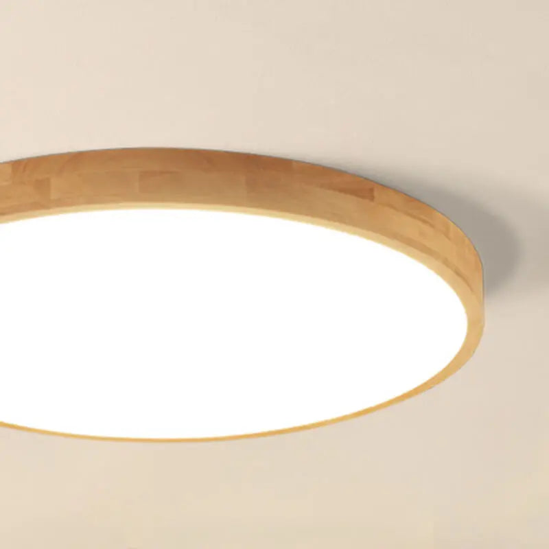 Nordic Solid Wood Round Ultra-Thin LED Flush Mount Ceiling Light Cuvalon
