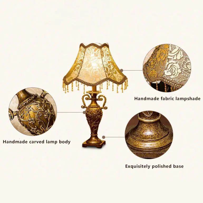 European Vintage Fabric Antique 1-Light Table Lamp Cuvalon