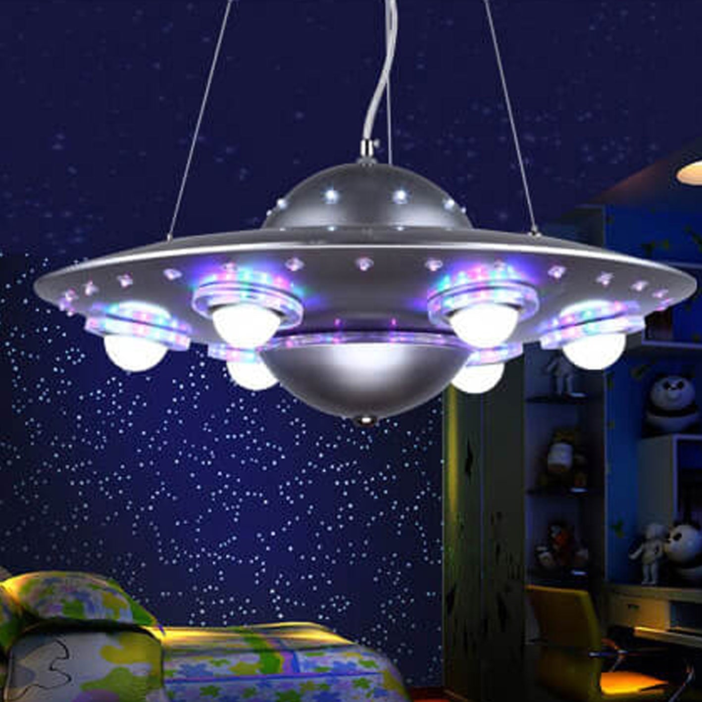 Creative Cartoon UFO Flying Saucer LED Kids Chandelier Cuvalon