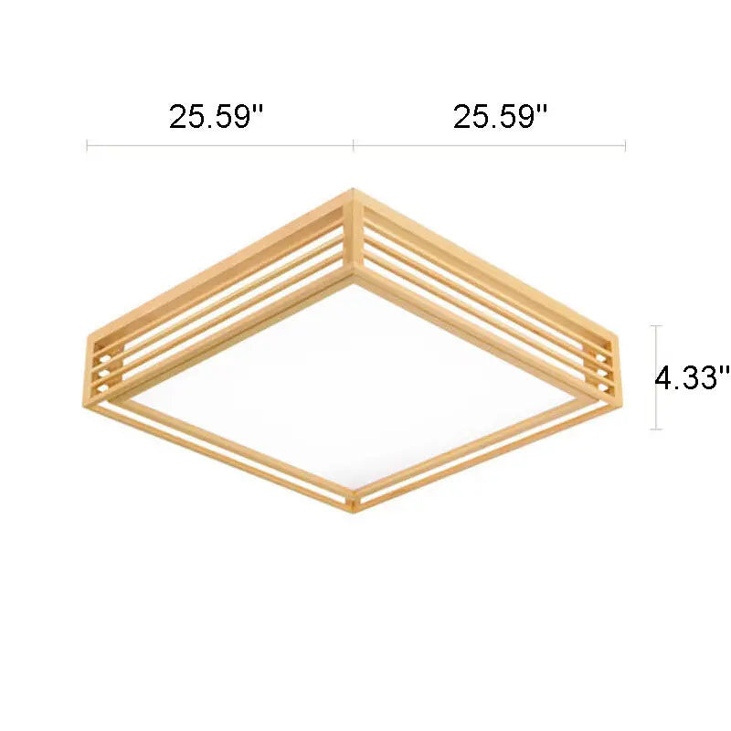 Nordic Solid Wood Square LED Japanese Tatami Flush Mount Ceiling Light Cuvalon