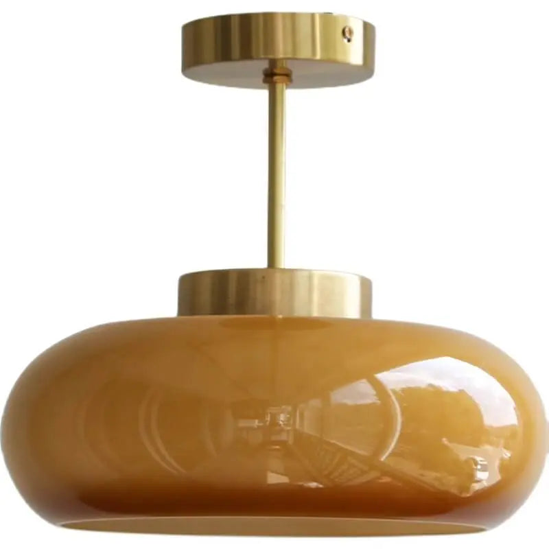 Vintage Brass Yellow Glass 1-Light Semi-Flush Mount Ceiling Light Cuvalon