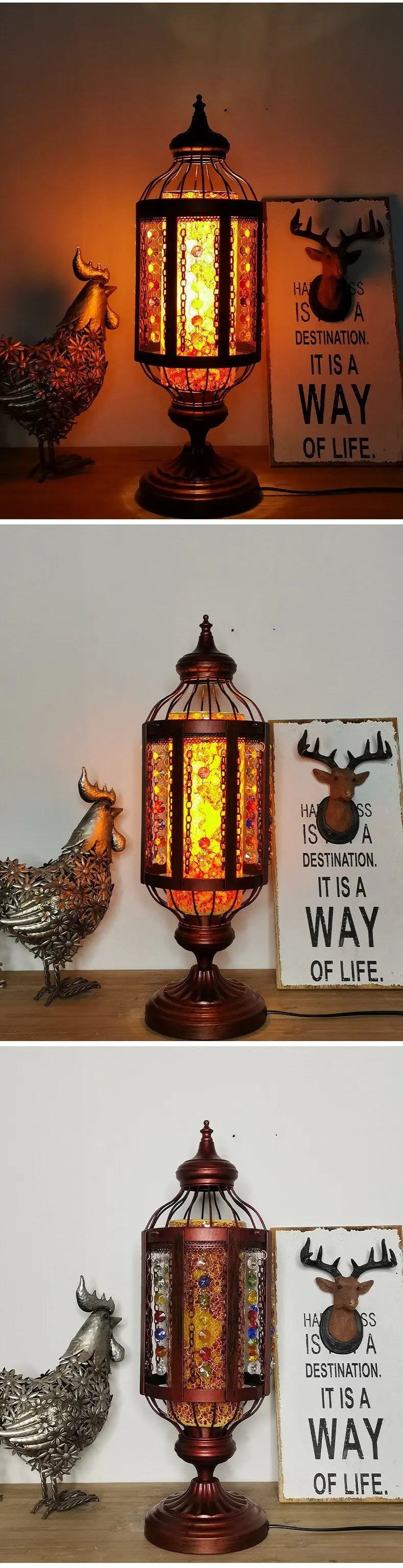Vintage Turkish Stained Glass Lantern 1-Light Table Lamp Cuvalon
