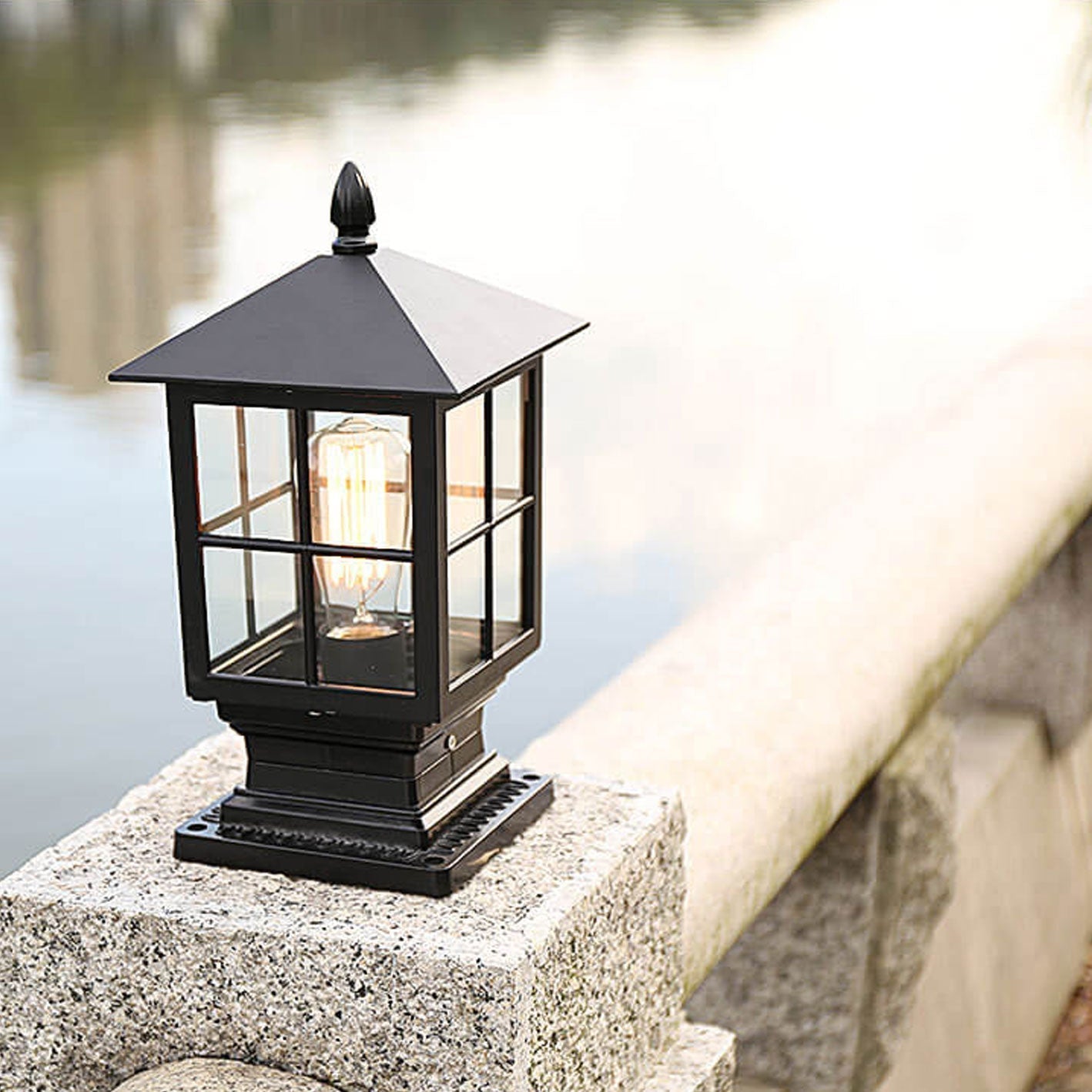 European Outdoor Column Lantern Waterproof  Rustproof 1-Light Patio Light Cuvalon