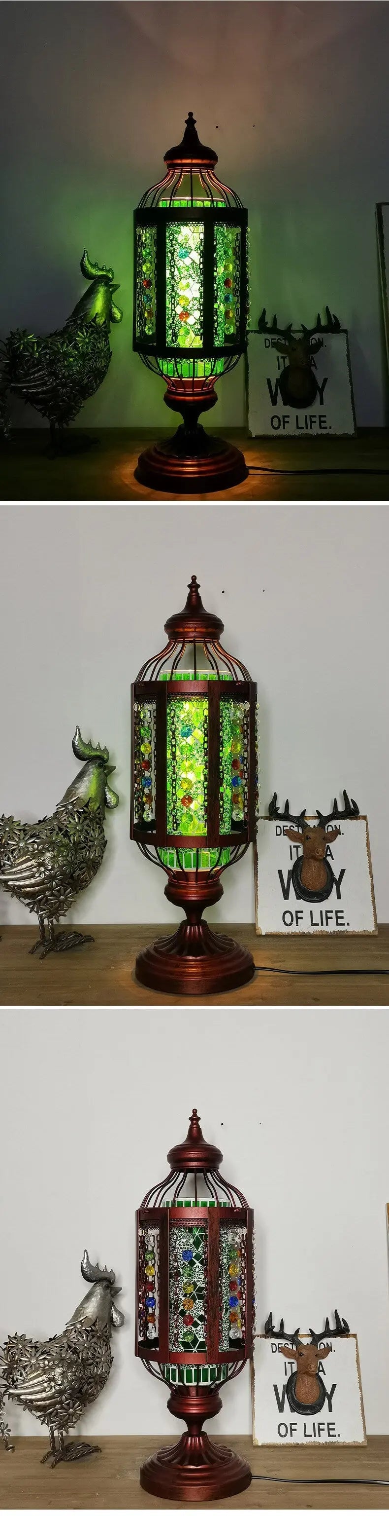 Vintage Turkish Stained Glass Lantern 1-Light Table Lamp Cuvalon
