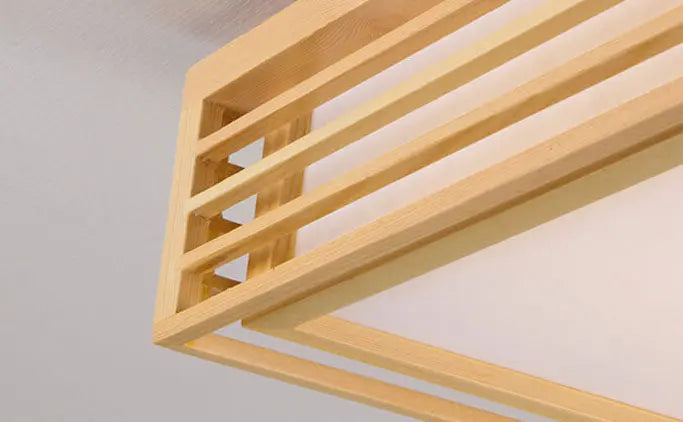 Nordic Solid Wood Square LED Japanese Tatami Flush Mount Ceiling Light Cuvalon