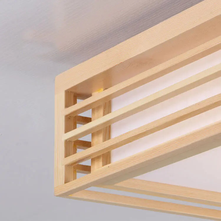 Nordic Solid Wood Square LED Japanese Tatami Flush Mount Ceiling Light Cuvalon
