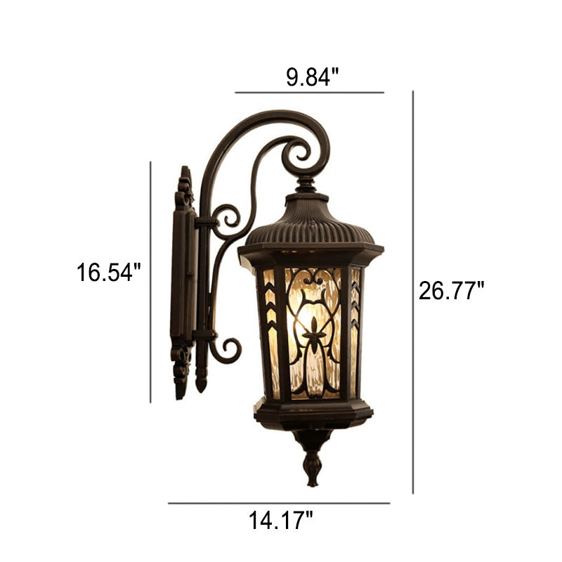European Outdoor Carved Cage Aluminum Glass 1-Light Wall Sconce Lamp Cuvalon