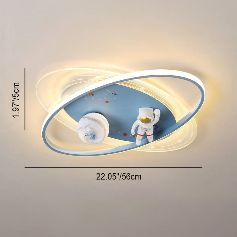Childlike Cartoon Resin Astronaut Round Acrylic LED Flush Mount Ceiling Light Cuvalon