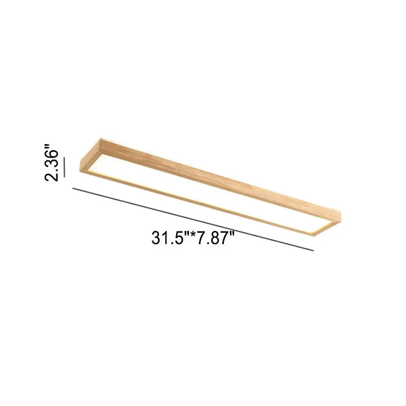 Japanese Minimalist Log Rectangular Walnut LED Flush Mount Ceiling Light Cuvalon