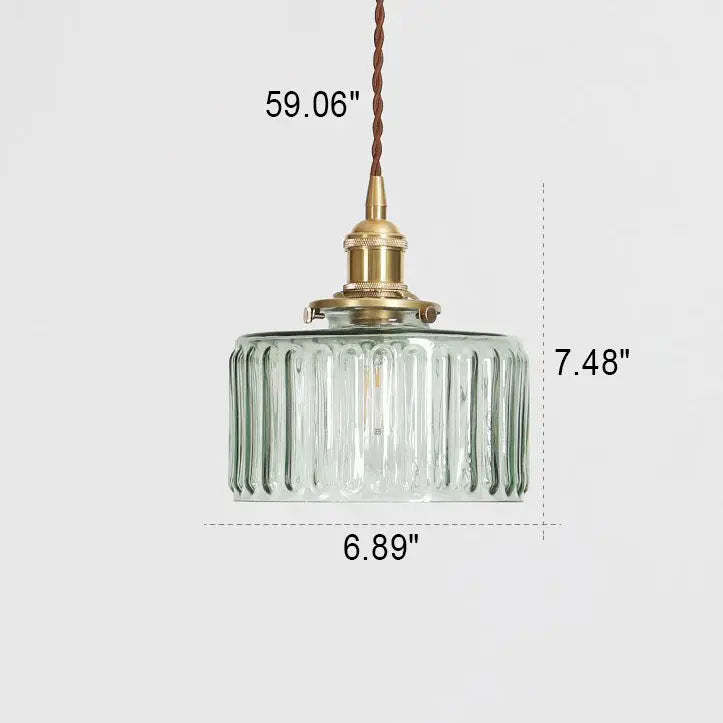 Japanese Vintage Brass Glass Round Jar 1-Light Pendant Light Cuvalon