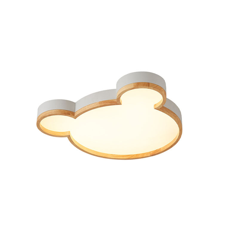 Nordic Wood Bear Shape LED Kids Flush Mount Ceiling Light Cuvalon