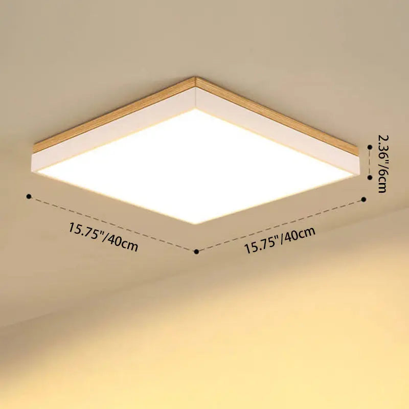 Modern Minimalist Solid Wood Acrylic Square Rectangle LED Flush Mount Ceiling Light for Living Room Cuvalon