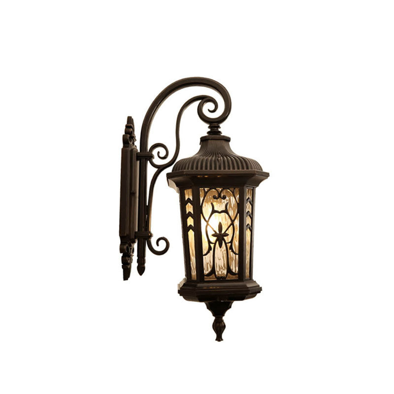 European Outdoor Carved Cage Aluminum Glass 1-Light Wall Sconce Lamp Cuvalon