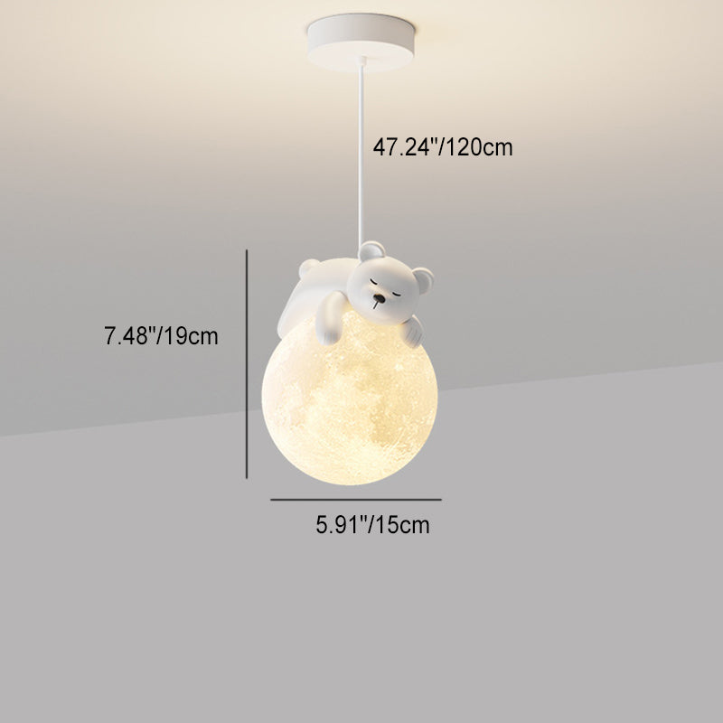 Contemporary Creative Resin Animal Rabbit Moon 1-Light Kids Pendant Light For Living Room Cuvalon