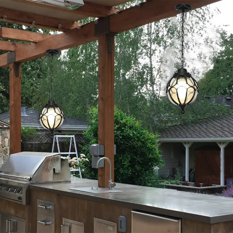 Traditional European Waterproof Aluminum Iron Glass Ball 1-Light Pendant Light For Outdoor Patio Cuvalon