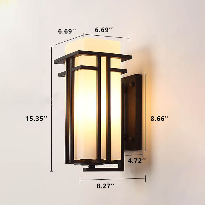 Modern Glass Square Iron 1-Light Waterproof Outdoor Wall Sconce Lamp Cuvalon